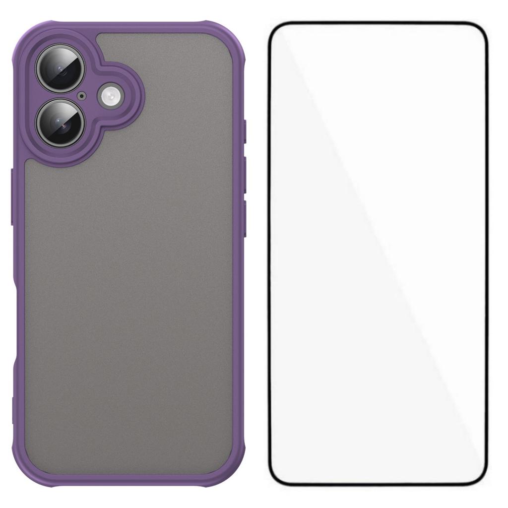 For iPhone 16 Case with Screen Film WANLONFENG FD Series Skin Touch TPU PC Phone Back Cover