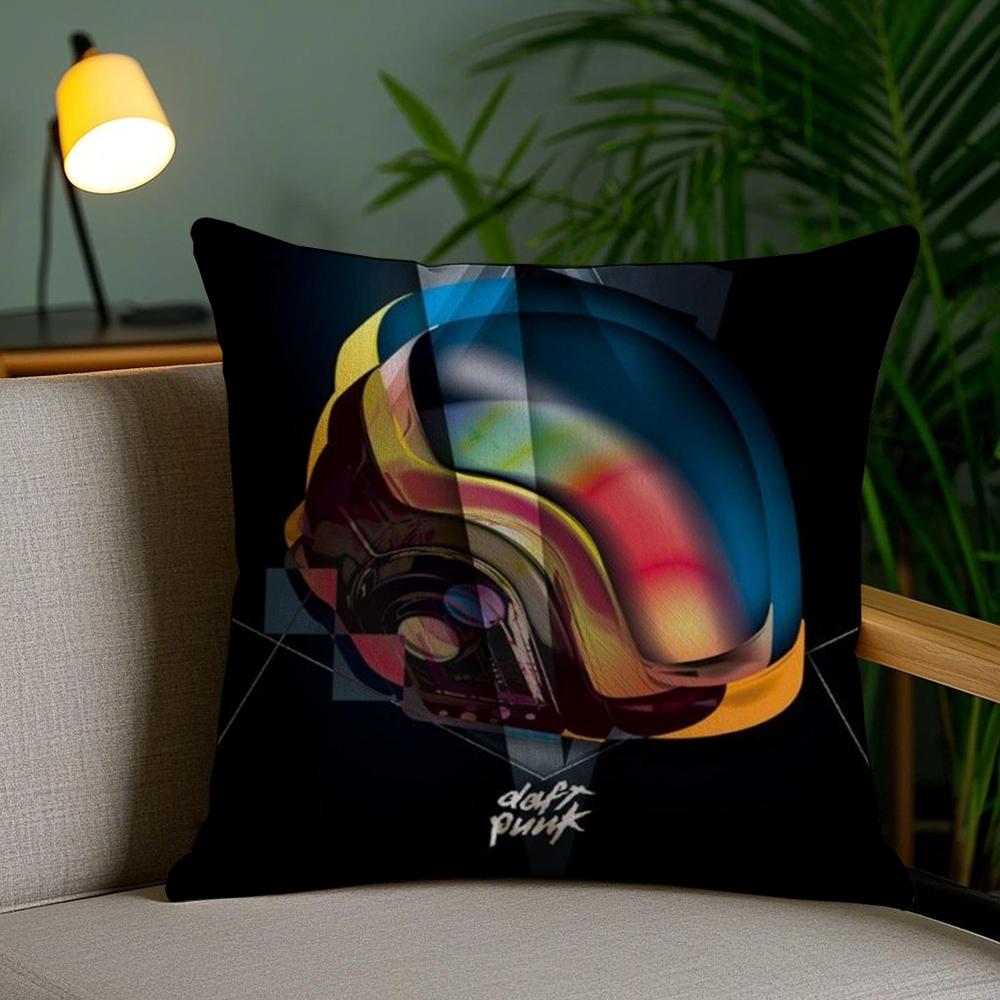 Band D-Daft Punk Cushion Cover Soft Short Plush Double-Sided Printing Home Decor Machine Washable Pillow Case Gift