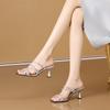 Summer New Style Stiletto Sandals Women's Square Head Open Toe Crystal Line with Anti-slip Wear-resistant High-heeled Slippers