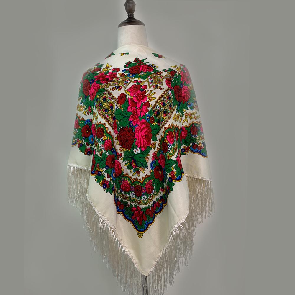 120*120cm New Design Russian Square Scarf Luxury Women Floral Print Ukrainian Fringed Handkerchief Shawls Babushka Head Wraps