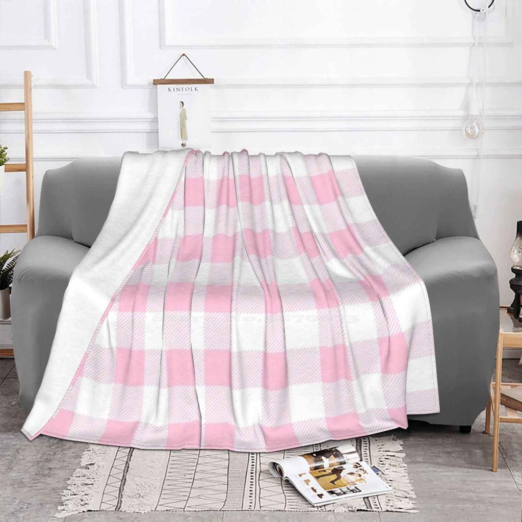 Pastel Pink And White Buffalo Plaid Pattern Hot Sale Printing High Qiality Warm Flannel Blanket Pastel Pink Pink And White