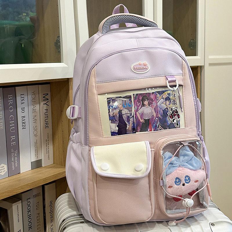 Schoolbag College Style Contrast Color Junior High School Student Large Capacity School Bag Female High School Student Small Fresh Backpack Cute Girl