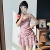 Fairy-Inspired Skirt One-Piece Swimsuit with Straps: Ink Style, French Elegance, Beach-Ready