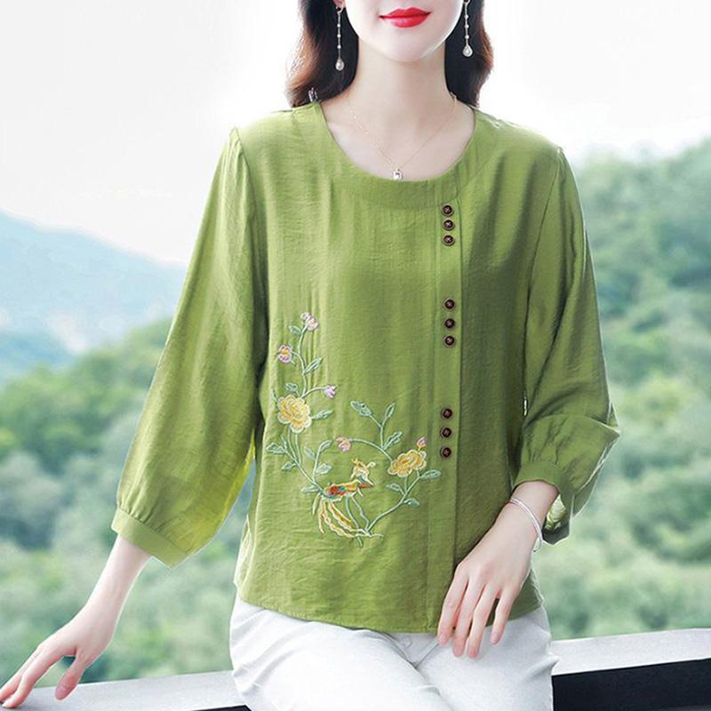 T-Shirt Tops Women Cotton Blouse Oversized Comfortable Stretch Long Sleeve T-Shirt Solid Color Round Neck Loose Tops