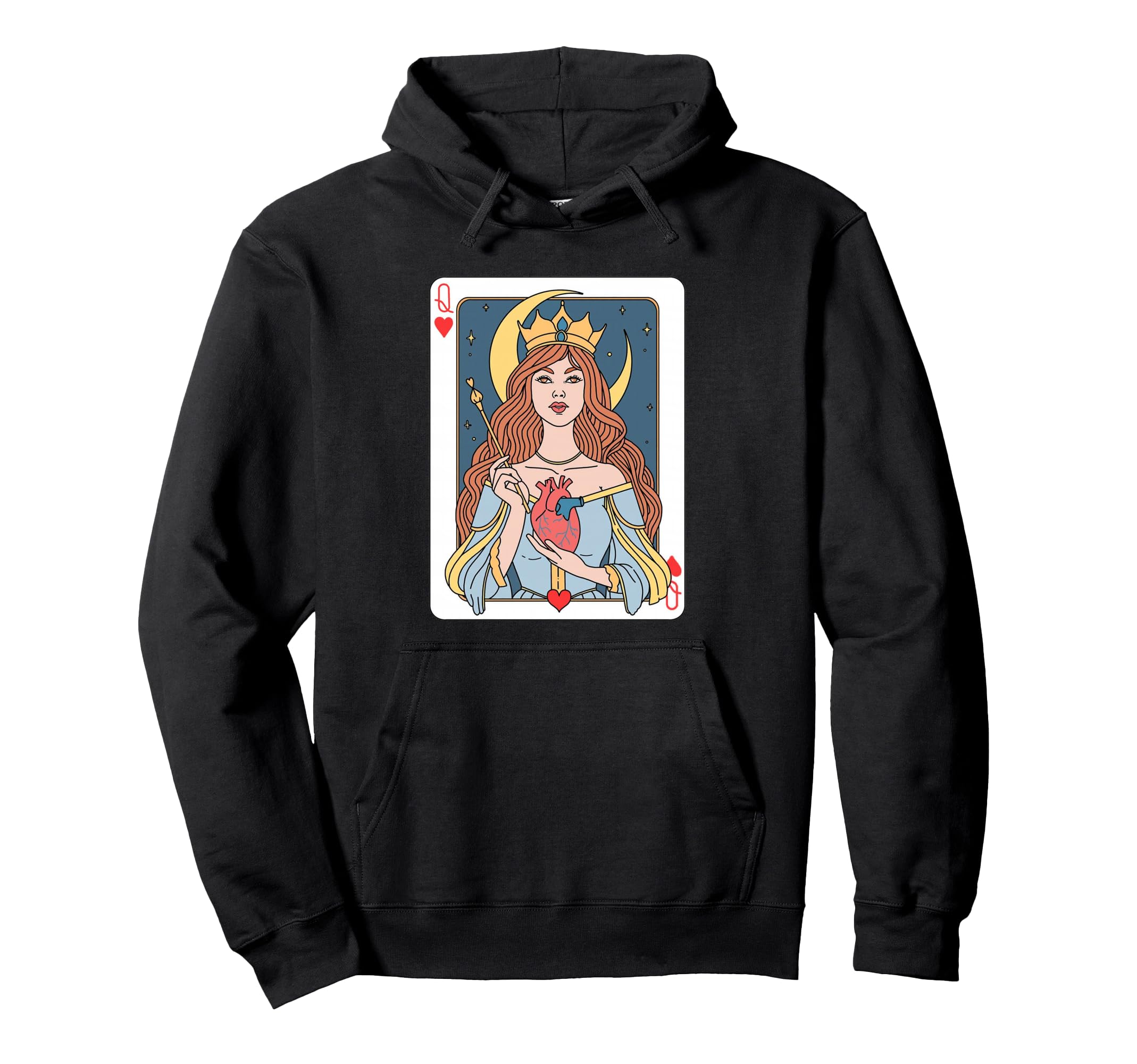 Queen of Hearts Pretty Girl Moon Playing Card Hoodie