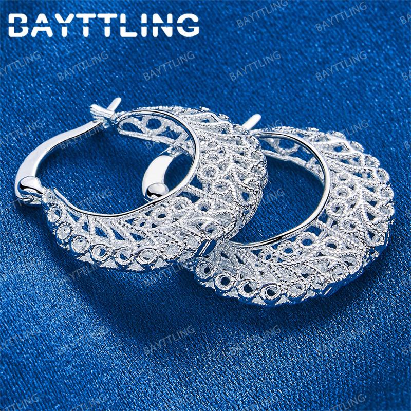 Luxurious 925 Sterling Silver Exquisite Openwork Round Earrings for Women Fashionable Wedding Jewelry Accessories