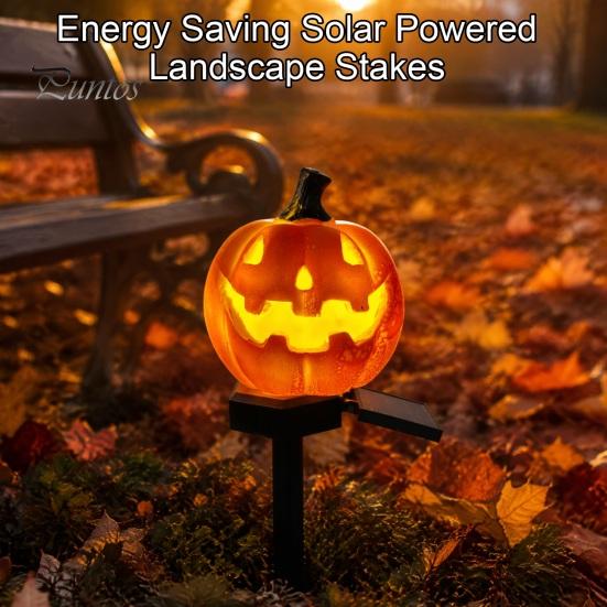Energy Saving Solar Powered Landscape Stakes Halloween Pumpkin Light, Waterproof Garden LED Outdoor Festive Lanterns for Patio Lamp with Stake Pathway