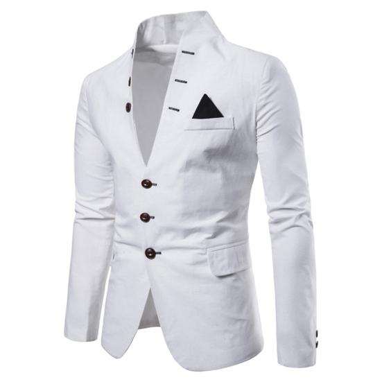 Costume Smoking Blazer Homme Manches Longues Col Montant 3 Boutons Poche Veste Manteau Slim
