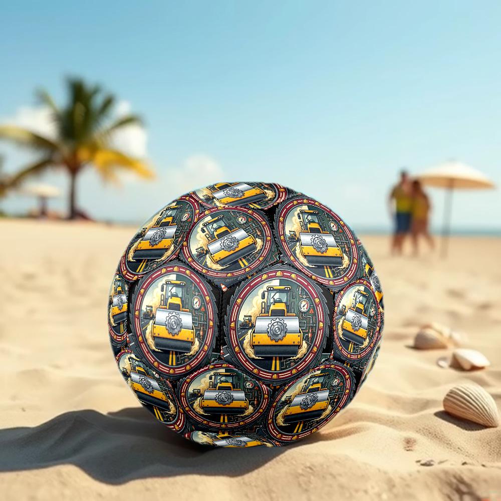 Construction Machinery Illustration Round Football Size 5 Adult Ball Suitable for Training Matches and Outdoor Team.