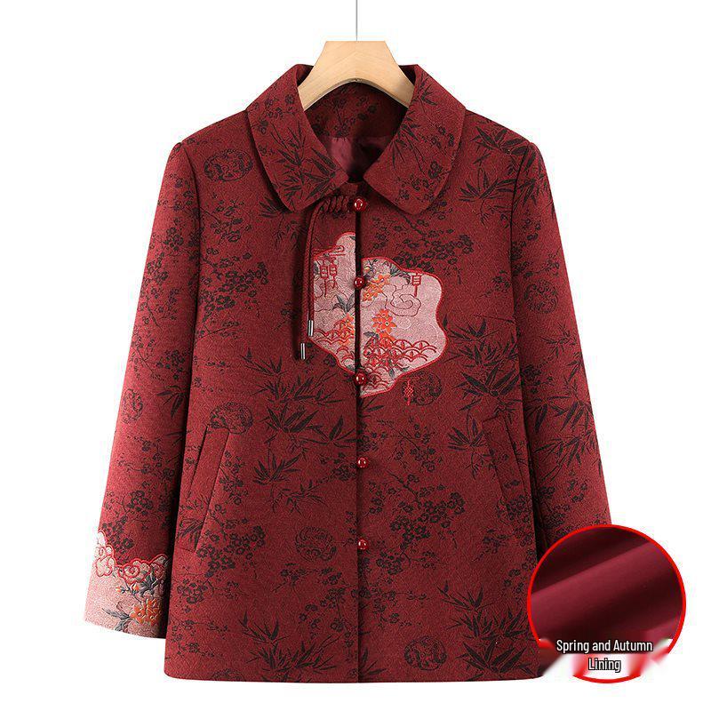 

Grandma Style Tang Suit Jacket for Women: Spring/Autumn Top for Elderly Mothers, Ideal for 60-70-Year-Olds 2XL (100-115 lbs)