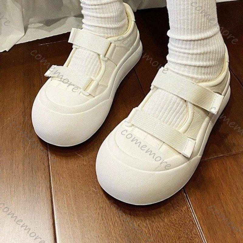 Fashion Comemore White Shoes for Women Thick Bottom Round Head Mary Janes Shoes Casual Height Increase Shallow Mouth Sneakers Female