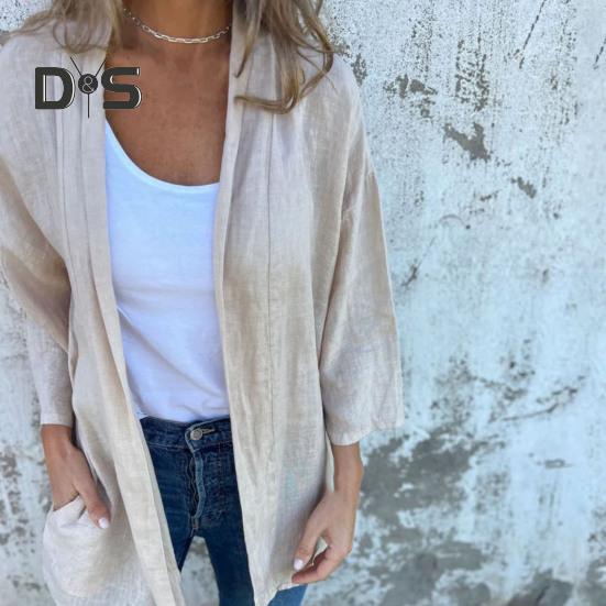 Women Coat Loose Fit Basic Collar Long Sleeve Top Solid Color Open Front Outwear Spring Autumn Casual Daily Wear