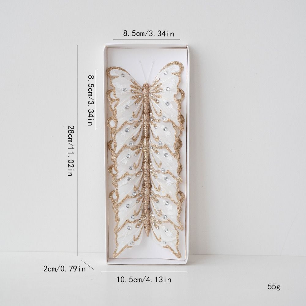 6pcs Plastic Artificial Butterfly Decoration Champagne Silver Blue Pink DIY Christmas Glitter Butterfly Hanging Ornament