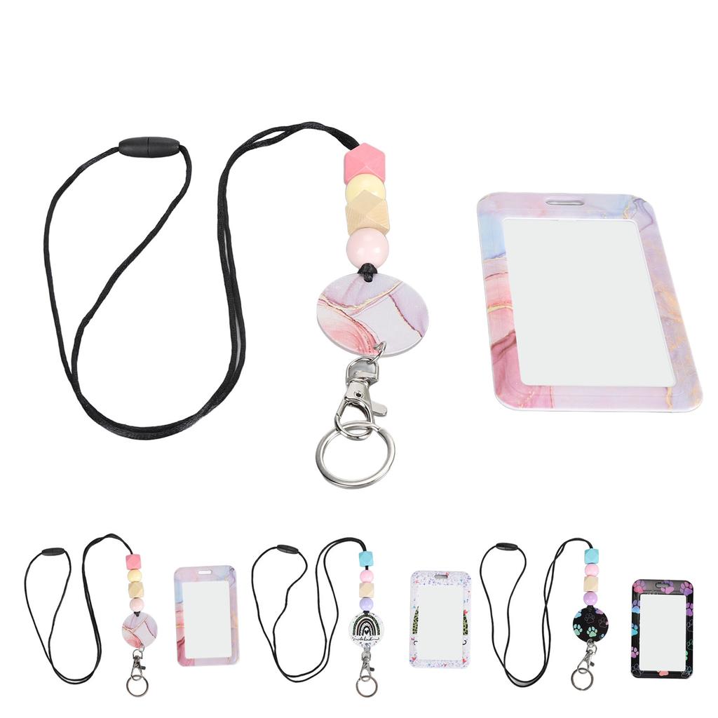 Perlen-Schlüsselband mit Ausweishalter, tragbares Schlüsselband für Lehrer, für Ausweiskarten, einziehbares Perlen-Schlüsselband