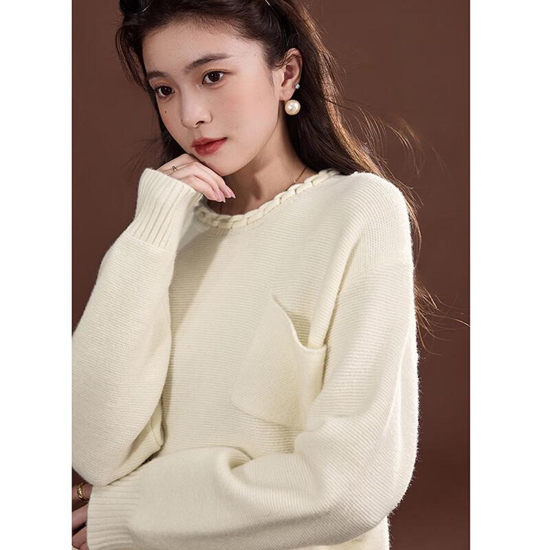 Demana Women's Petite Elegant Cable Knit Round Neck Sweater