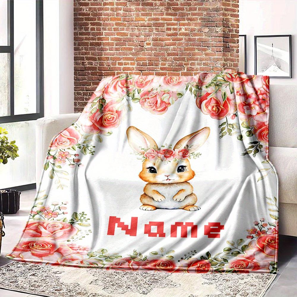 Bunny With Flower Crown Home Customize Your Name Blankets Comfortable Soft Lightweight Allseason Multipurpose Blanket For Picnics Sofas Offices Beds