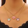 Lotus Pendant Necklace Enamel Lotus Flower Necklace Oriental Style Elegant Twist Chain Necklace