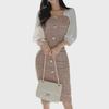 Elegant Korean Style Chiffon Splice Square Collar Dress for Professional Women