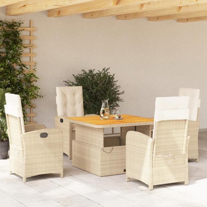 VidaXL Ensemble à Manger de Jardin avec Coussins 5pcs, Table de Terrasse, Meubles de Patio, Mobilier d'Extérieur, Beige 3277353
