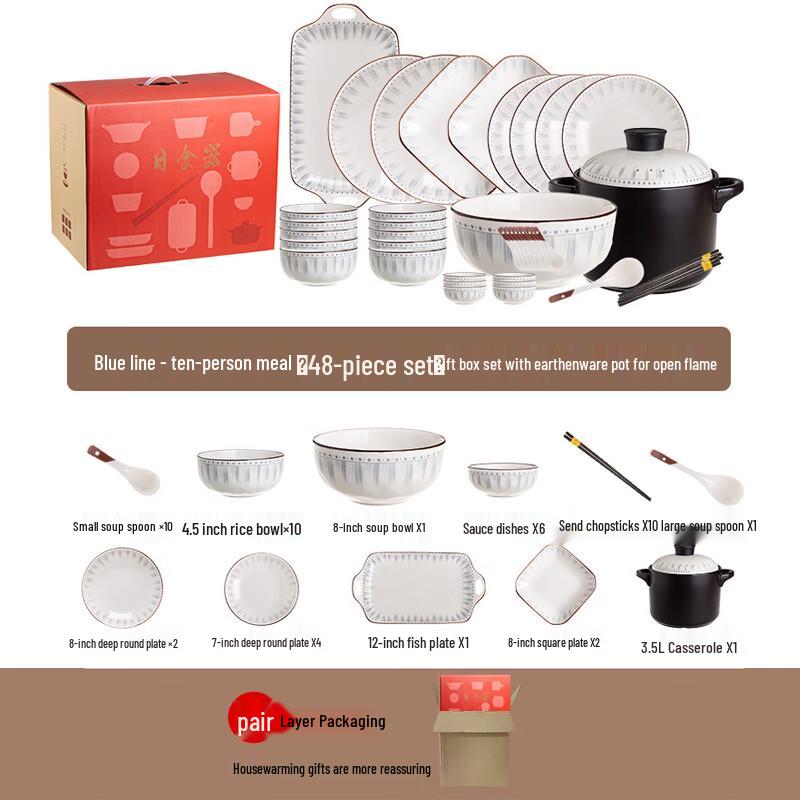 AQ Japanese Blue Stripe Ceramic Dinnerware Set (48-Piece)