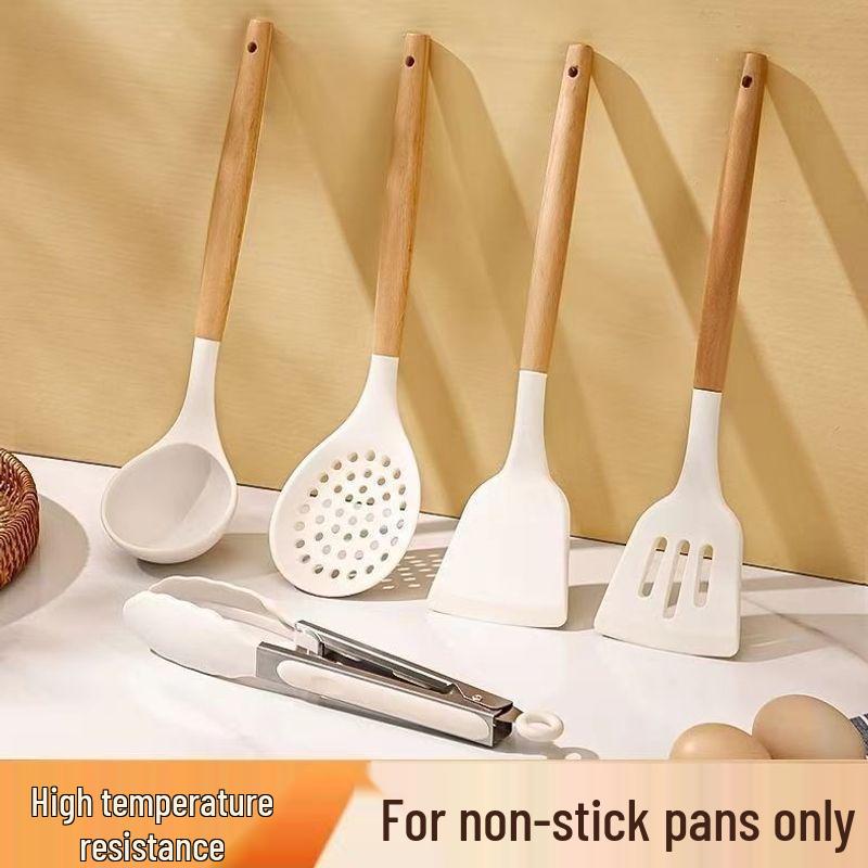 Silicone Spatula & Ladle Set with Wooden Handle for Home and Baby Food Preparation - High Quality, Stylish Design