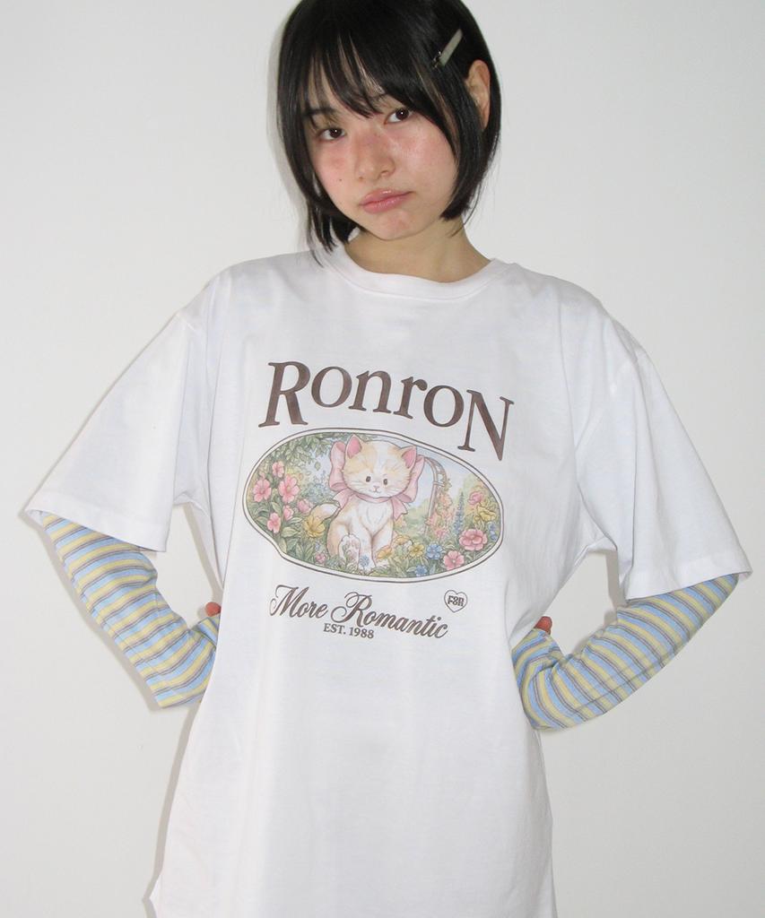 RONRON Flower Cat Over Fit T Shirt White