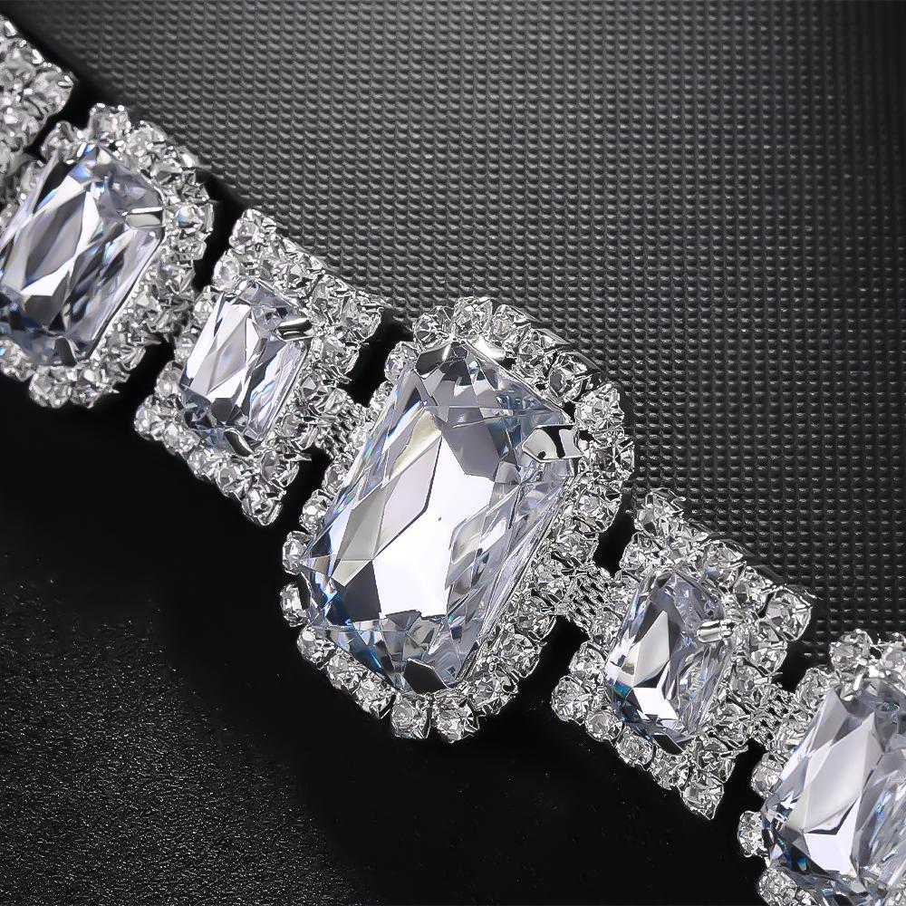 Stonefans Square Necklace and Earrings Set Accessories for Women Geometric Jewelry Sets Luxury Designs Elegant Wedding