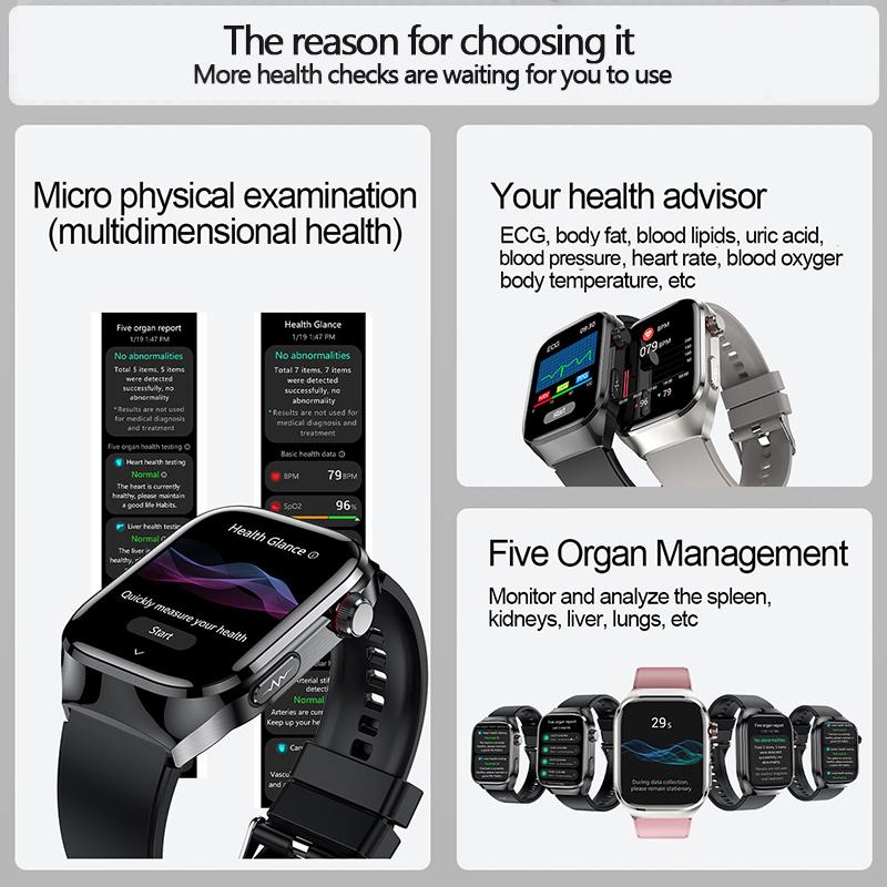 2025 Nové chytré hodinky na měření kyseliny močové, krevních tuků, EKG+PPG, pulzu, krevního tlaku, s Bluetooth voláním, sportovní pro Xiaomi, hodinky pro sledování zdraví