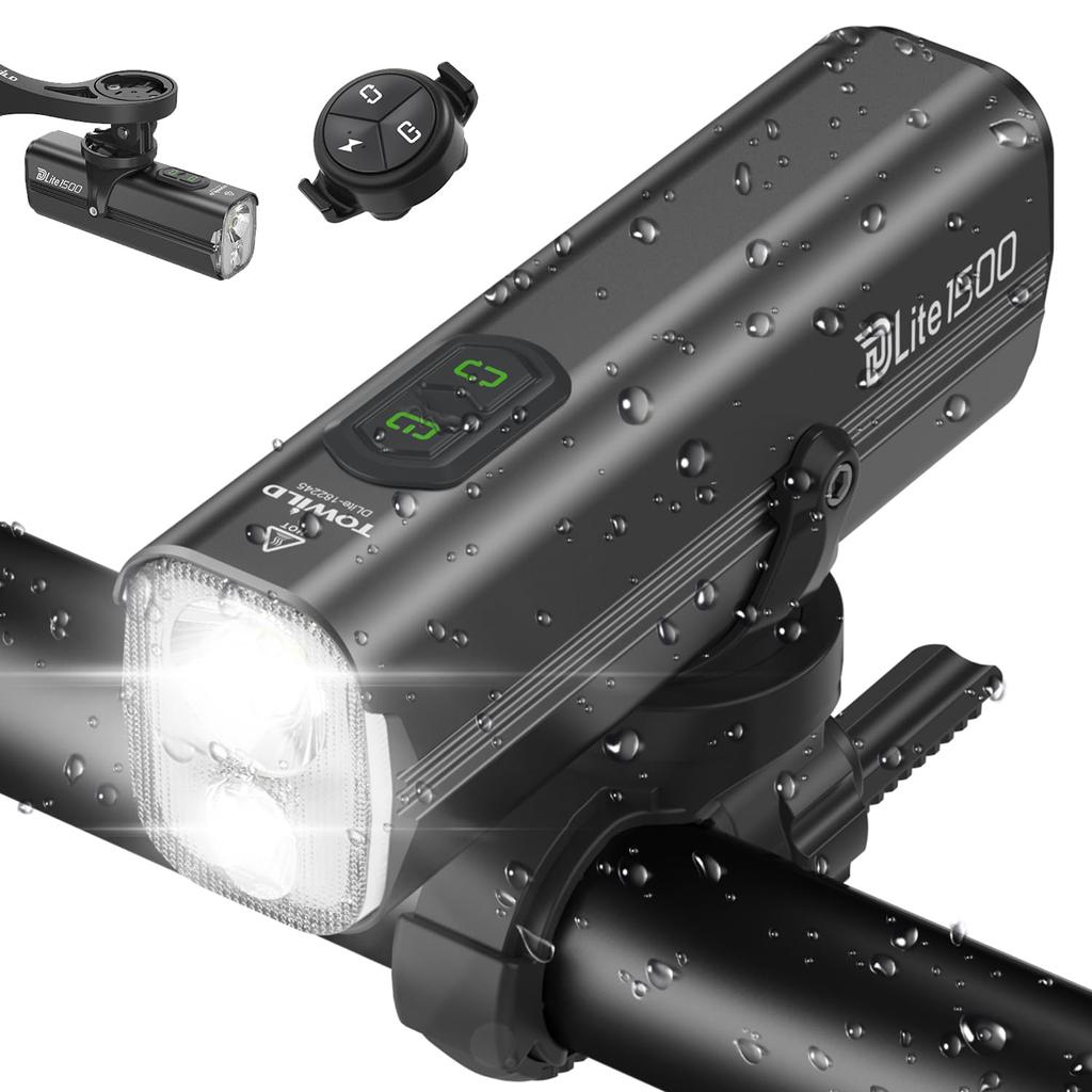 Bicycle Large Capacity 5000mAh Road Bike Light 1500 Lumens High Beam Automatic Lighting Bicycle Headlight with Remote Control 6 Dimming Modes