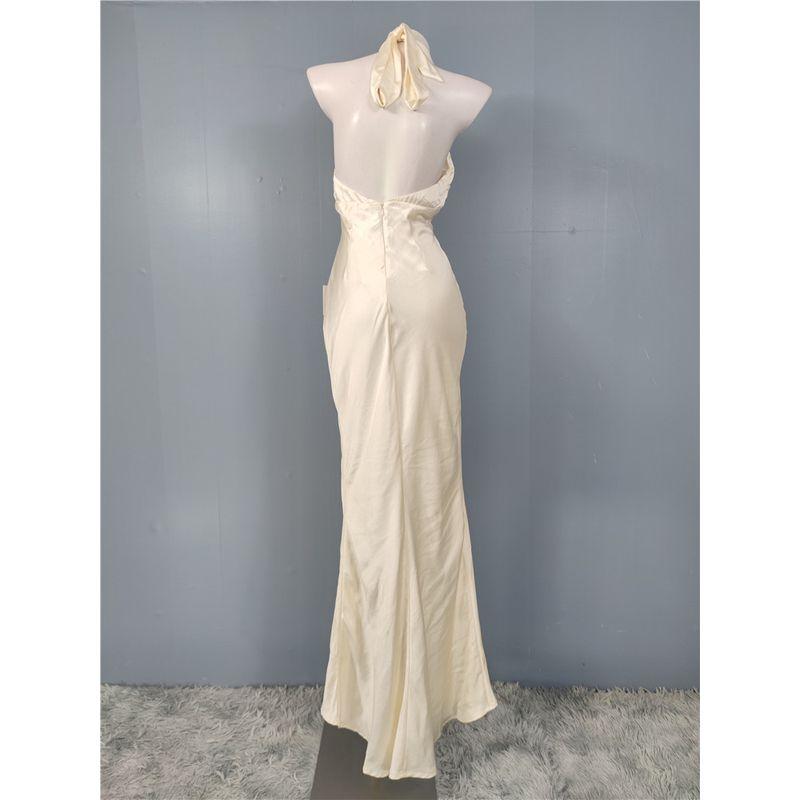 Foreign Trade Order Lu's Hanging Neck Slimming Temperament Lace-up Smooth Fabric High Quality Cross Sexy Small Tail Dress