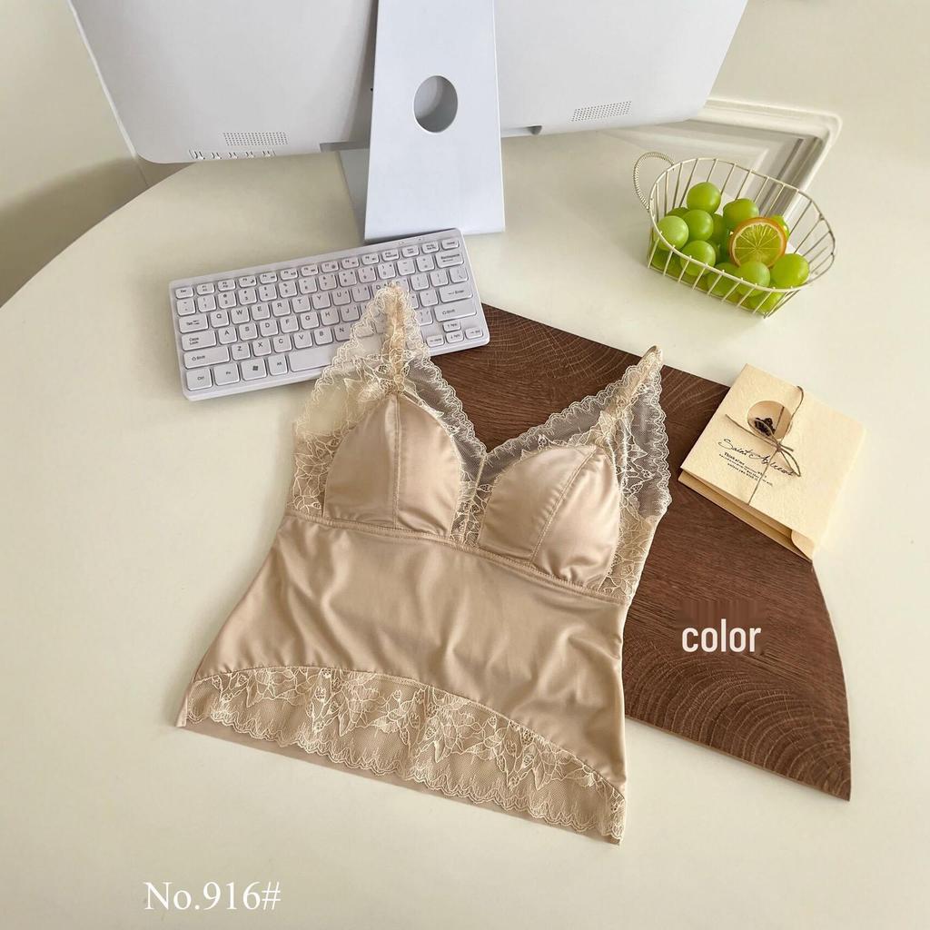 Women's V-Neck French Lace Camisole: Push-Up, Supportive Cups, Beautiful Back Design, Breathable, Anti-Exposure