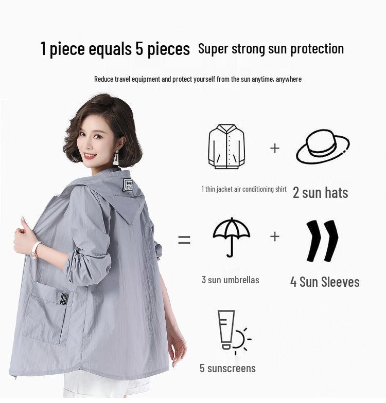 Plus Size Women's Mid-Length UV Protection Summer Coat (80-200 jin)