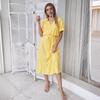Vestido Midi de Manga Corta de Lunares Europeo y Americano - Moda de Verano 2025 para Mujer