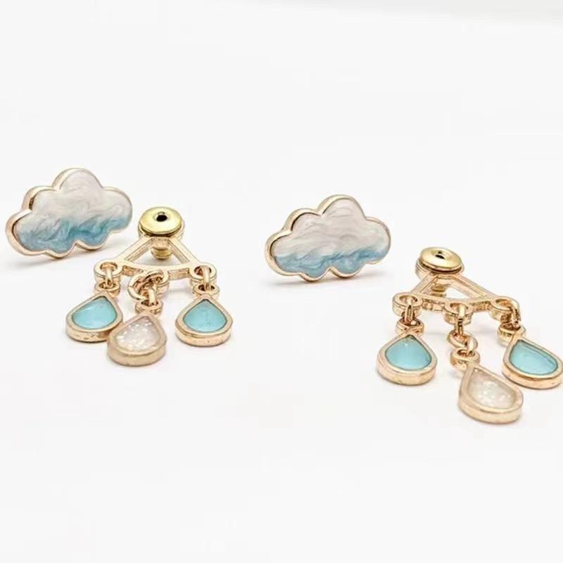 New Korean Cute Cloud Blue Rain Lightning Drop Dangle Earrings For Women Sweet White Charming Fun Jewelry Cloud Simple Jewelry