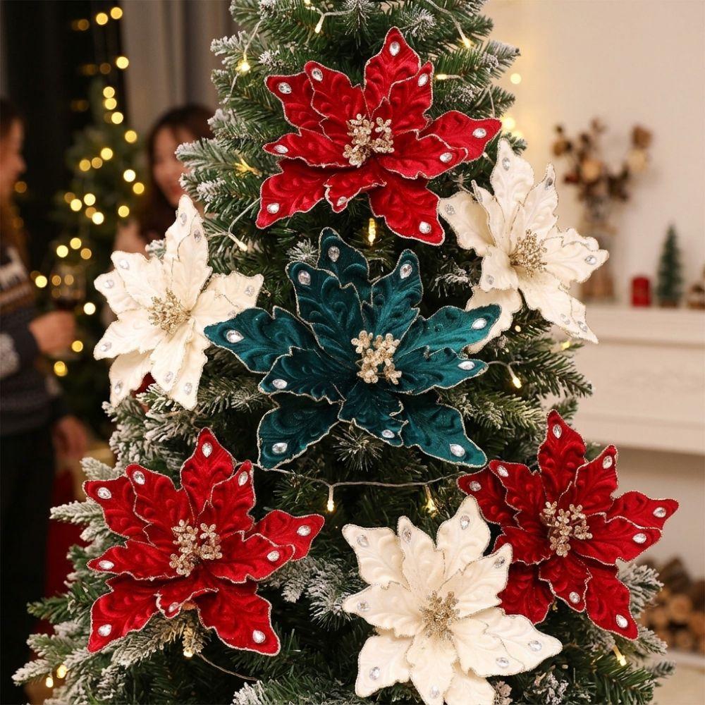 DIY Craft Christmas Tree Artificial Flower Lifelike Flocked Magnolia Flowers Holiday Party