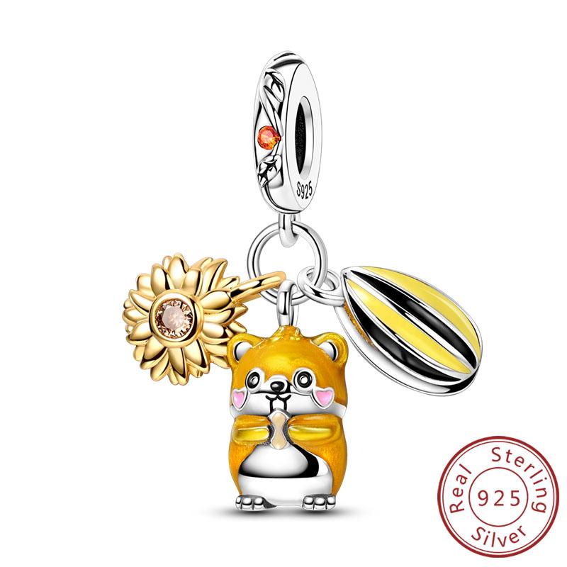 Original Charms Beads Copper Golden Bow Leopard Cat Dog Sunflower Beads Fit Pendant Bracelet Women Jewelry Gift