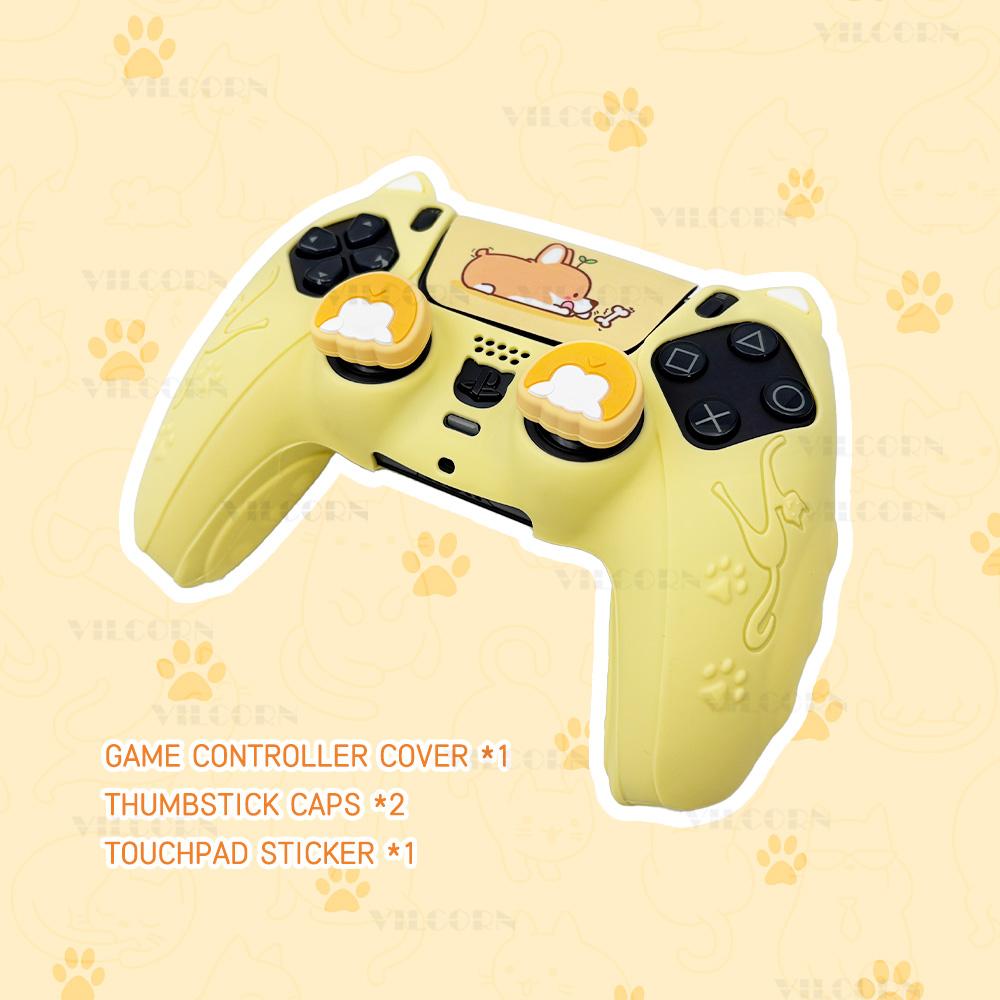 Silikonhülle Set für PS5 Controller Rutschfest Staubdicht Schutzhülle Abdeckung mit Daumengriffkappen Controller Skin Katzenpfote Aufkleber
