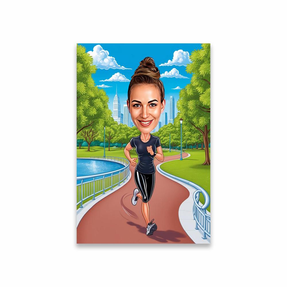 Personalized Woman Fitness Cartoon Portrait Poster Weight Lifter Caricature Cartoon Portrait Prints Caricature Canvas Painting 21X30CMNo Framed