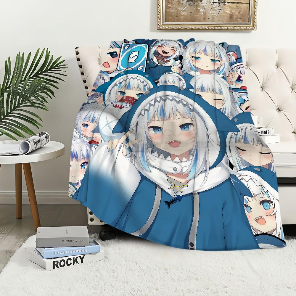 Kawaii Anime Girl Music Art G-gawr G-gura Blanket Flannel Warm Comfort Soft Plush Blanket Sofa Living Room Bedroom Travel Gift