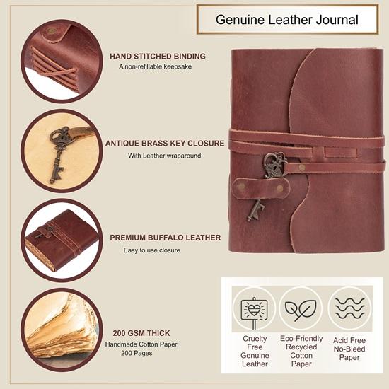 Genuine Leather Diary Handmade Leather Journal Premium Key Closure Handmade Deckle Edge Pages