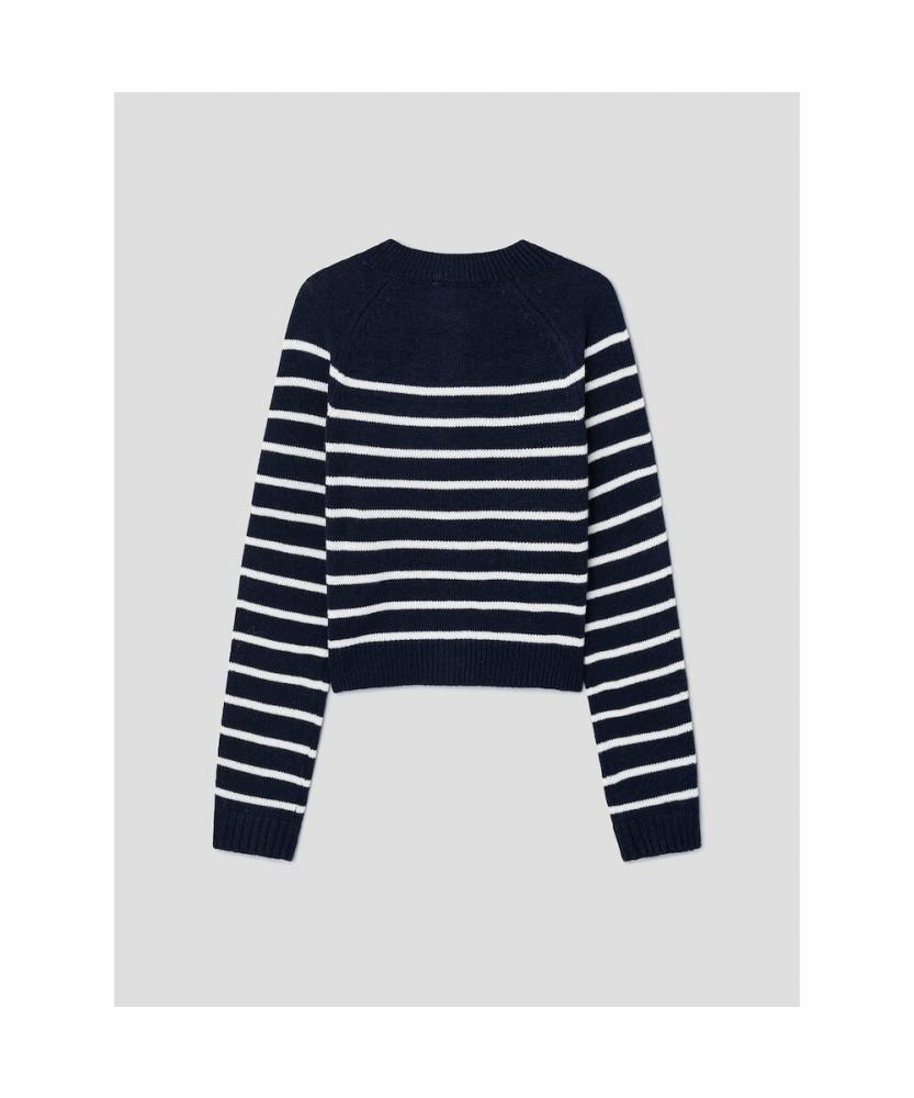 8Seconds Striped Crop Cardigan Navy
