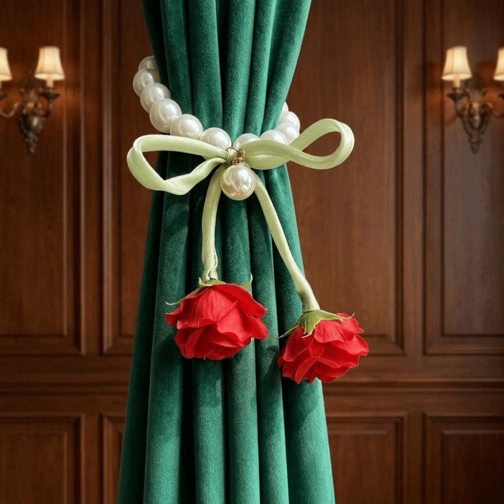 2PCS Decorative Rose Curtain Straps Portable Curtain Binding Curtain Buckle Living Room