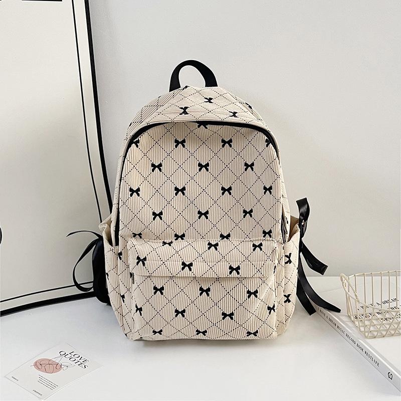 Schoolbag School Bag Female Junior High School College Student Corduroy Backpack Girl Solid Color Printed Velvet Backpack Storage