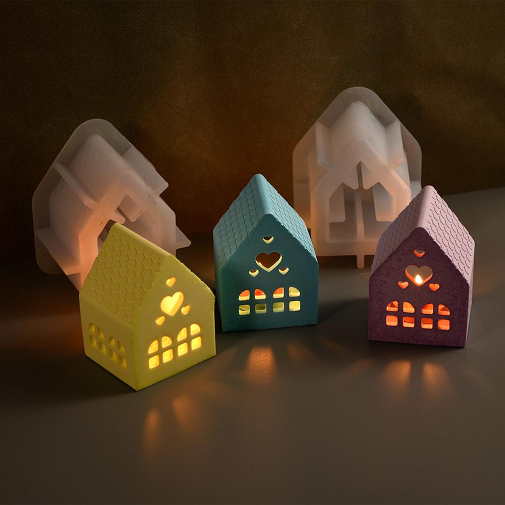 Nordic House Candle Holder Silicone Casting Mould Church Window Tealight Holder Mold Concrete Handicraft Candlestick Table Decor
