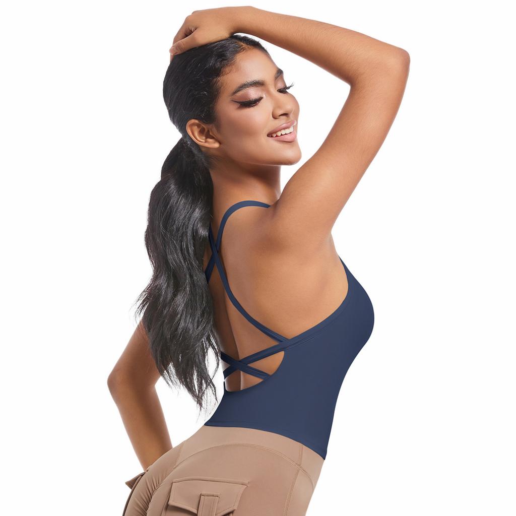 Naked Sports Bra Sexy Skin Friendly Seamless Cross Shoulder Straps Beautiful Back Yoga Bra Running Fitness Vest