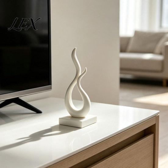 Decorative Office Desk Statues Abstract Flame Sculpture, 3D Printed Modern Minimalist Art Statue with Square Base, Unique Housewarming Gifts