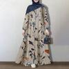 Damen Plus Size Baumwoll-Leinen Langarm Locker Floral Maxikleid 2026 Süß Lässig A-Linie Rock
