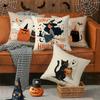 Halloween Cats and Witch Pattern PillowcaseSuitable for Sofa Car Bedroom Decorative Cushion Cover Pillow Cover