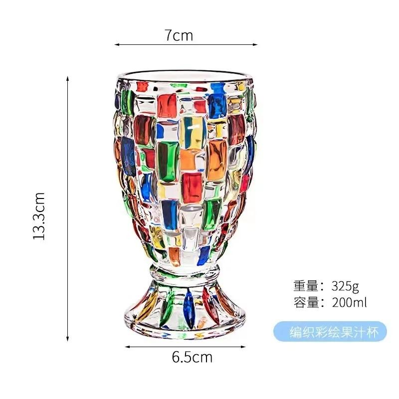 

Европейская расписанная вручную цветная стеклянная банка для конфет с плетеным узором, контрастный цвет, расписанный бокал для виски 200ml