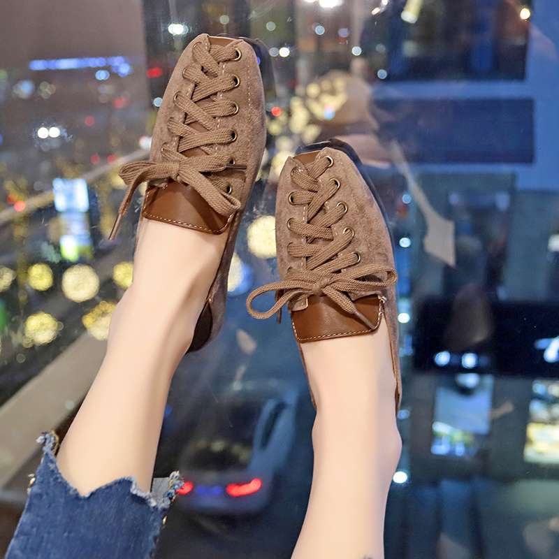 Single Shoes Women's Spring Summer New Doudou Shoes Flat Korean Version Versatile Student Lace-up Small Leather Shoes Social Fashion